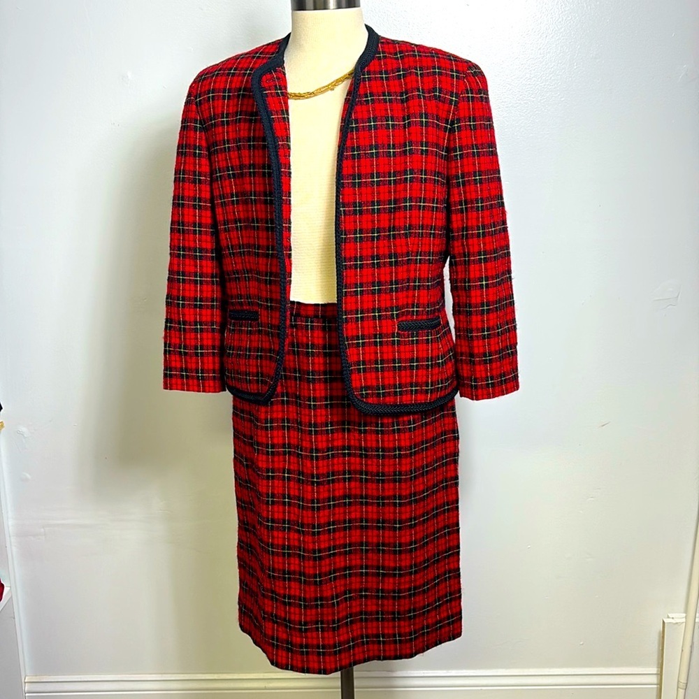 Vintage Christmas Plaid Wool Blazer and Skirt Suite Set by Pendleton
